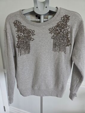 Express Light Gray Knit Crewneck Sweater with Branded Tag
